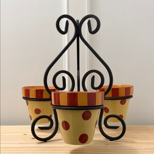 Southern Living At Home Sienna Polka Dot Planter Set with Stand, NWOB!